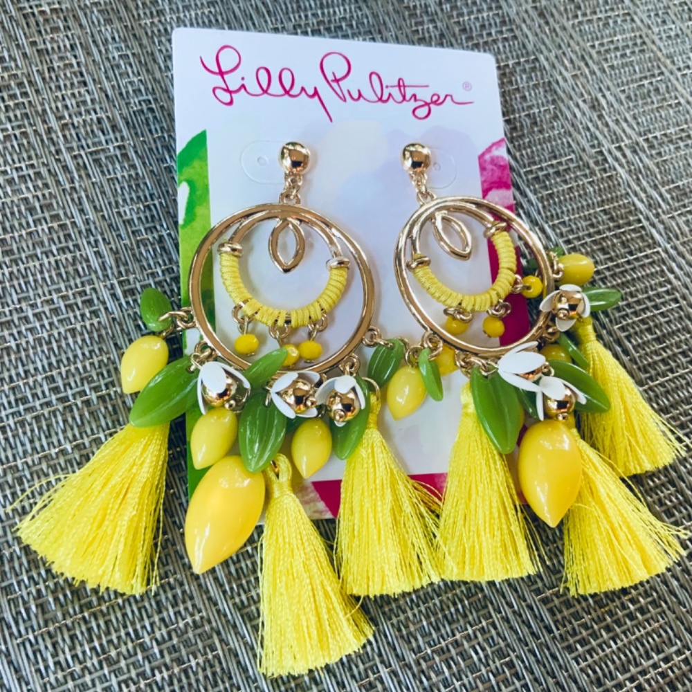 LLILY PULITZER EARRINGS NWT🩷 YELLOW LEMON TASSEL ⭐️ Fun Statement Pierced Post - Picture 6 of 9